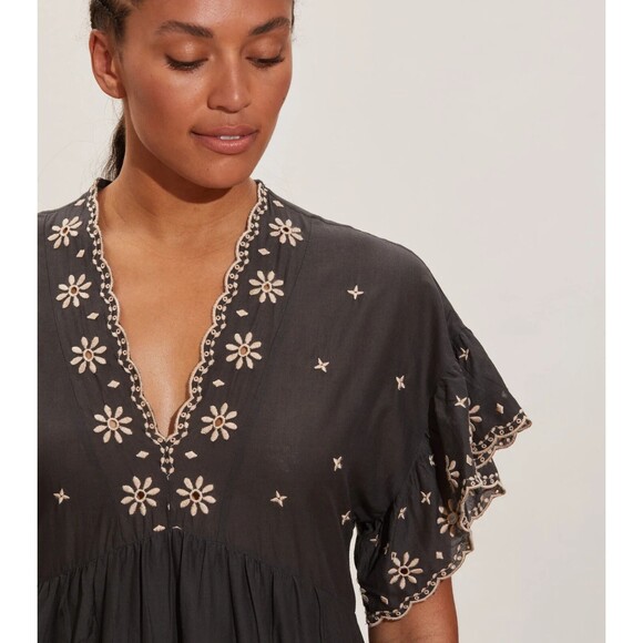 Odd Molly Kathleen Midi Dress Floral Embroidered Kimono Eyelet Resort S-1 254651 - Picture 3 of 10